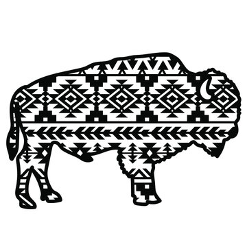 Bison aztec style. Tribal design ethnic ornament vector print art color graphic illustration isolated on white