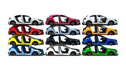 3D render image of a stack of cars representing a junk yard