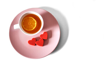 Cup of tea with homemade strawaberry chocolate