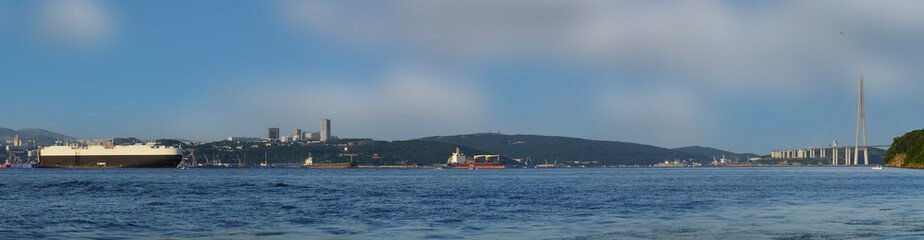 Fototapeta na wymiar Panorama of the sea landscape. Vladivostok, Russia