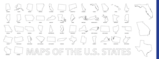 Foto op Canvas Maps of The US State, Outline maps collection. © boldg