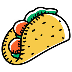
Maxican food doodle style editable icon of taco 
