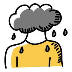 
A person with cloud denoting depression in doodle style icon 
