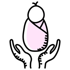 
Hands with baby denoting neonatal care doodle icon 
