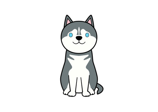 正面を向いて座る立ち耳犬のイラスト（カラー3）
