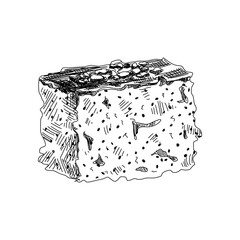 Revani, oriental sweet dessert, retro hand drawn vector illustration.