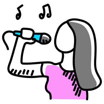 
Girl With Mic Denoting Singing In Doodle Style Icon 
