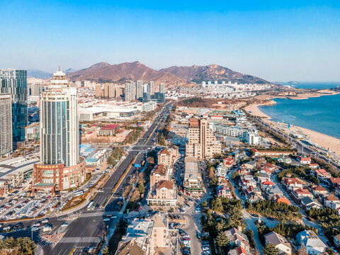 Aerial photography of modern architectural landscape in Qingdao Coastline Financial District