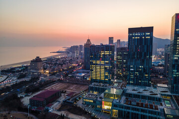 Fototapeta na wymiar Aerial photography of modern architectural landscape in Qingdao Coastline Financial District