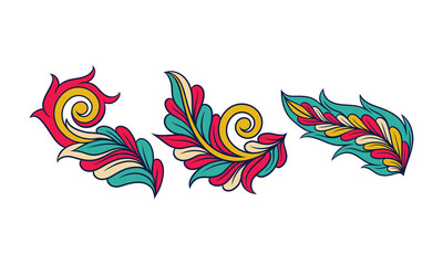 Colorful Decorative Elements with Floral Motif Vector Set