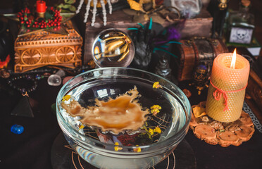 Wax casting, Wicca or Pagan magic, witch ritual, Mystical background, love magic, concept of...