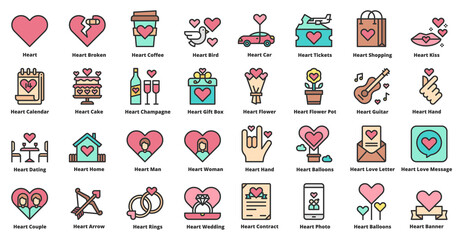 Heart Love Icons Line Color Set Vector Illustration