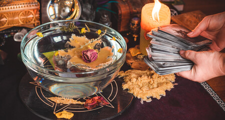 Wax casting, Wicca or Pagan magic, witch ritual, Mystical background, love magic, concept of...