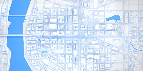 white low poly modern downtown with river top view