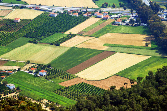 Aerial view over agricultural fields in Turkey