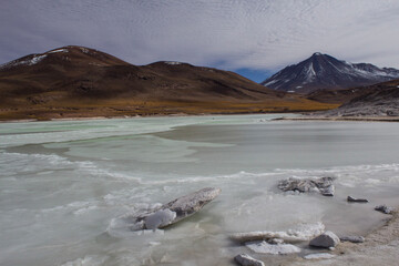 frozen salt lake in the mountains