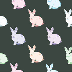Cute rabbits, seamless pattern, vector illustration. Print design rabbit background.  to Easter holiday.