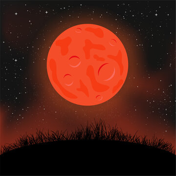 cartoon red moon ground and night sky