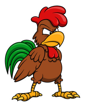 Angry chicken cartoon illustration. Isolated image on white background. Rooster farm animal mascot character.