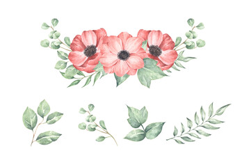 Satz Blumenzweig. Hochzeitskonzept mit Blumen. Es ist perfekt für Grußkarten, Hochzeitseinladungen, Geburtstage. © Khaneeros