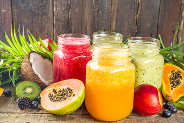 Assorted tropical fruit smoothies