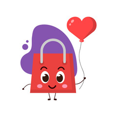 cute shopping bag with Red heart balloon.cute vector illustration