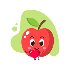cute apple holding heart in hands.cute vector illustration