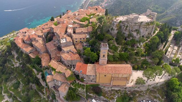 Aerial view of the commune of &Egrave;ze in the south of France.