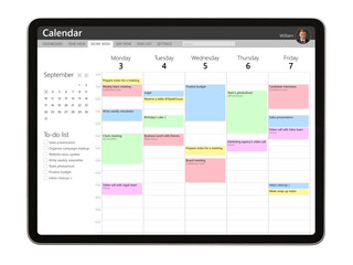 Calendar app sample interface design on tablet computer - obrazy, fototapety, plakaty
