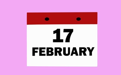 February 17 on a white calendar on a soft pink background. Illustration of the calendar for February.