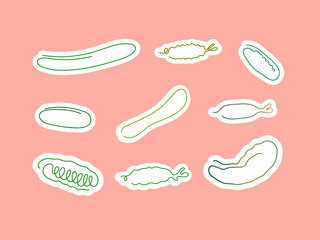 Sticker  one line art style cucumber. Abstract creative food in minimalism design. Hand drawn vector illustration.