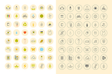 A set of icons about environmental protection in minimalistic style. Vector graphic.
