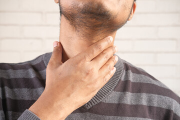 unrecognized man suffering throat pain close up 