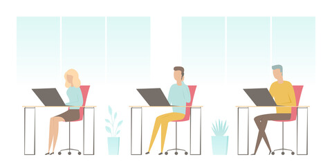 Office people working on laptops. Vector illustration.