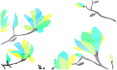 Watercolor style colorful magnolia background material