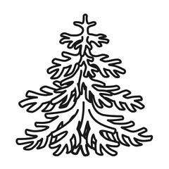 Line art black and white fir tree