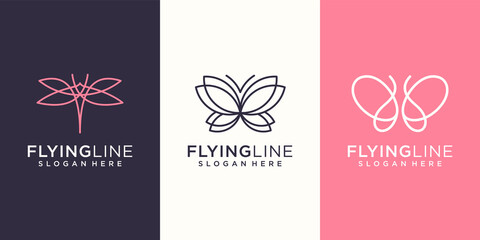 Fly monogram animal logo design template inspiration