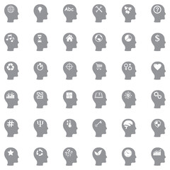 Thinking Heads Icons. Gray Flat Design. Vector Illustration.