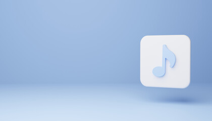 Music Note symbol icon isolated on blue background . 3D Render Illustration