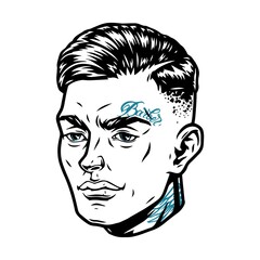 Tattooed man head with stylish hairstyle