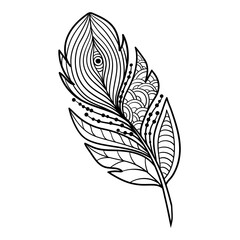 Vector feather in zen art style, coloring page