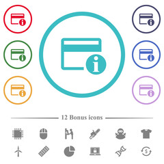 Credit card info flat color icons in circle shape outlines