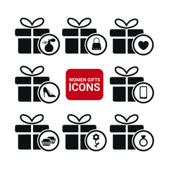 Vector image. Collection of icons of gifts for women.