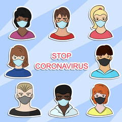 A set of stickers with people in medical masks