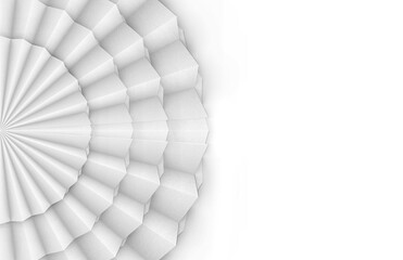 3d rendering. Abstract circular White folding paper fan art wall background.