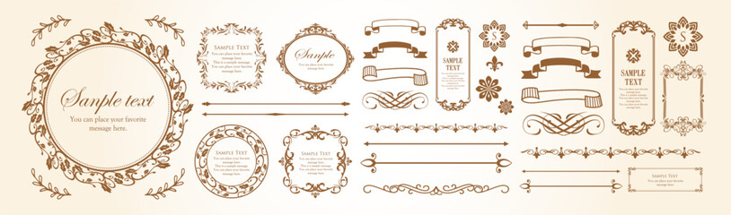 高級感のあるビンテージ調のフレームデザインセット　罫線　枠　ウエディング　ビンテージ　アンティーク	