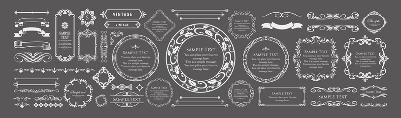 高級感のあるビンテージ調のフレームデザインセット　罫線　枠　ウエディング　ビンテージ　アンティーク	