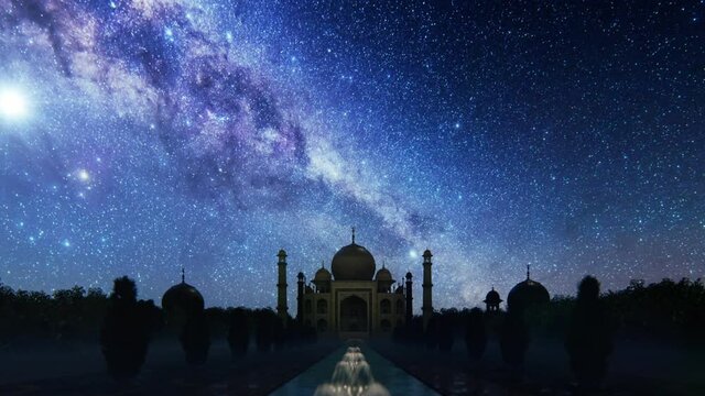 Taj Mahal silhouette against starry sky