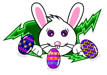 graphic illustration of easter day with eggs and rabbits design