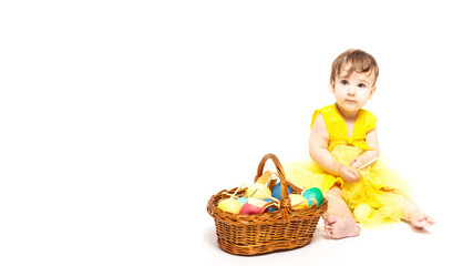 little girl in yellow dress chick dress on easter day